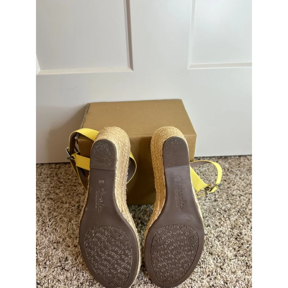 Charles/Charles David Yellow Sunshine Espadrille Wedge Sandals 9.5M‎ Worn Once